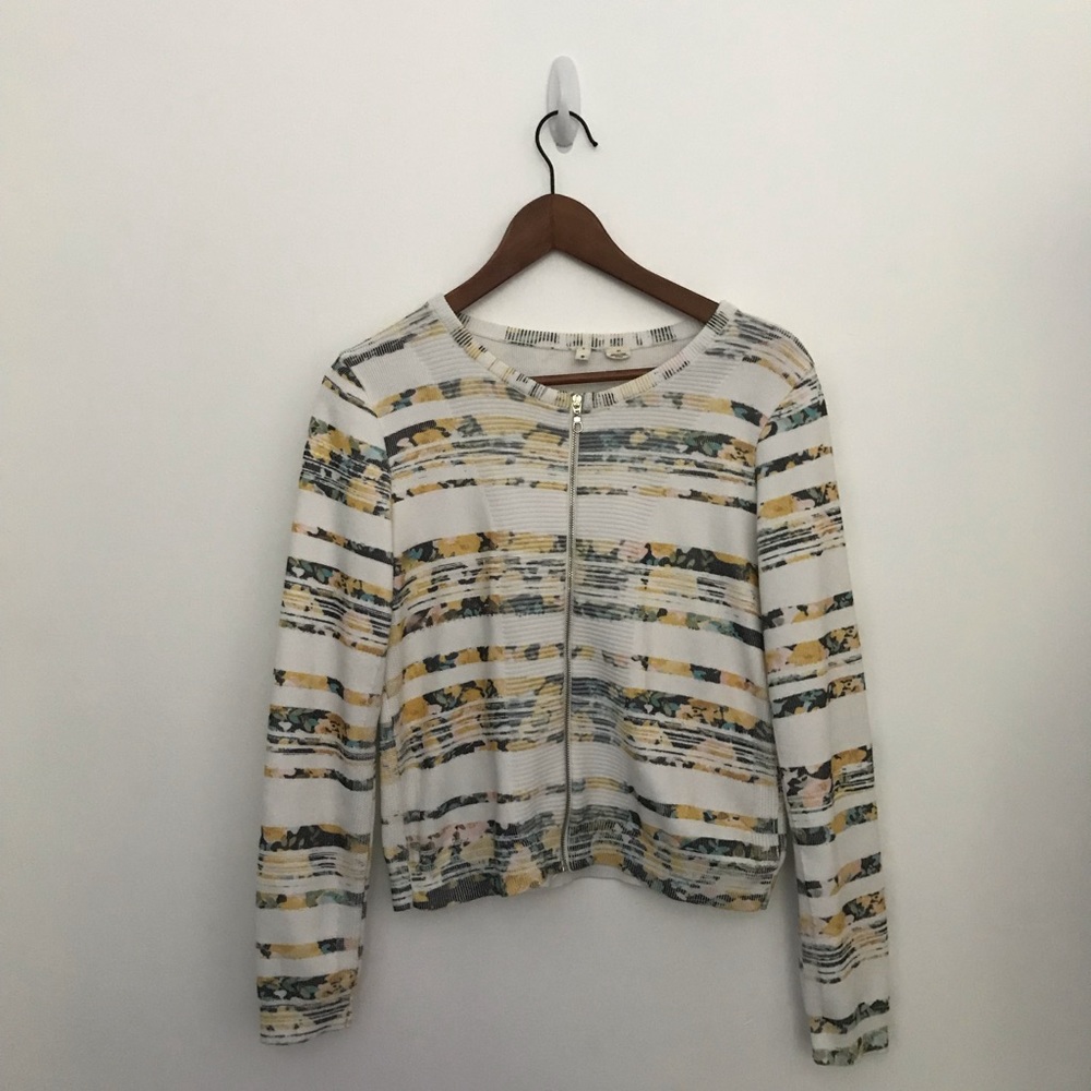 Anthropologie Floral Zip Up Sweater